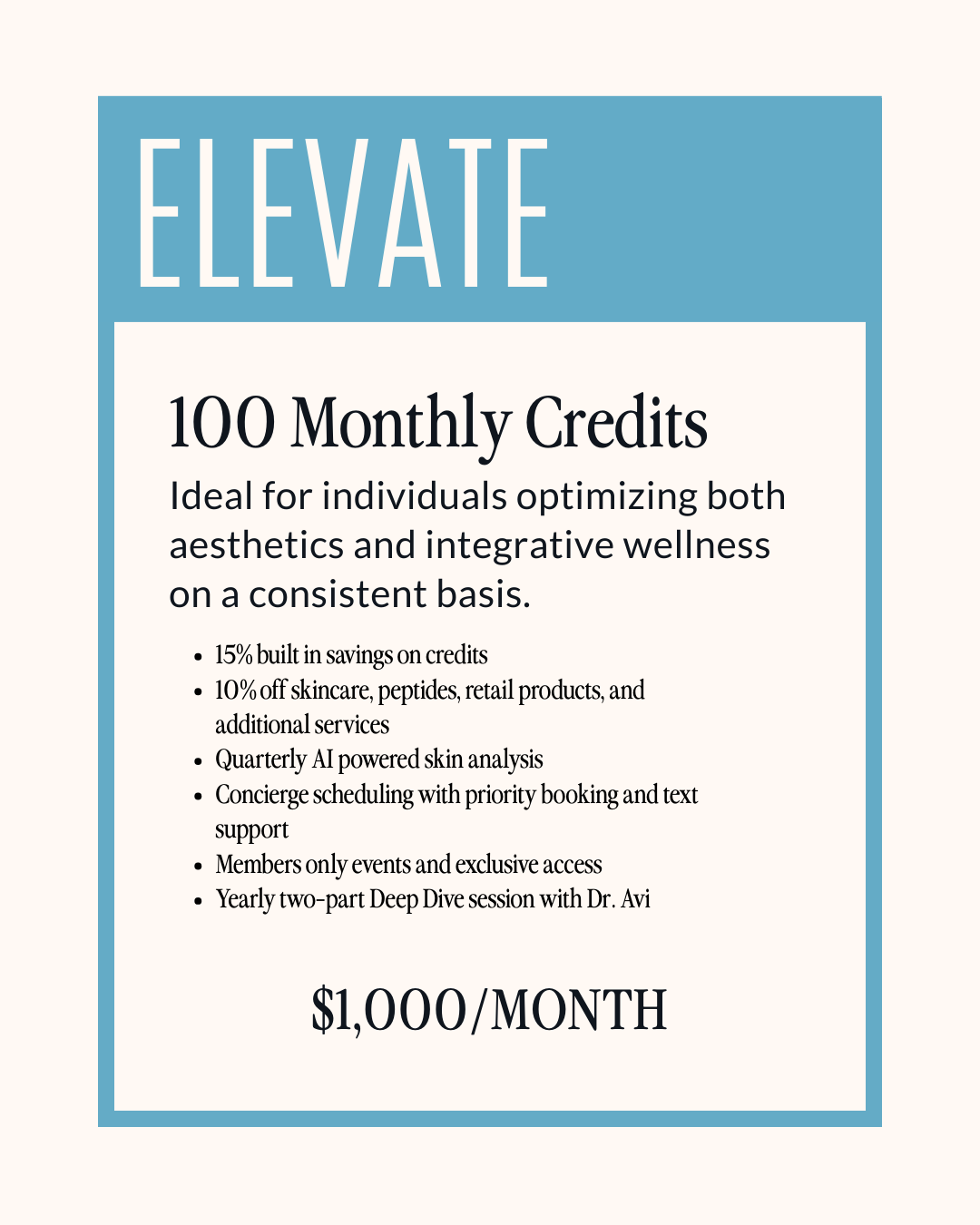 ELEVATE MEMBERSHIP (100 Monthly Credits | $1,000 per Month)