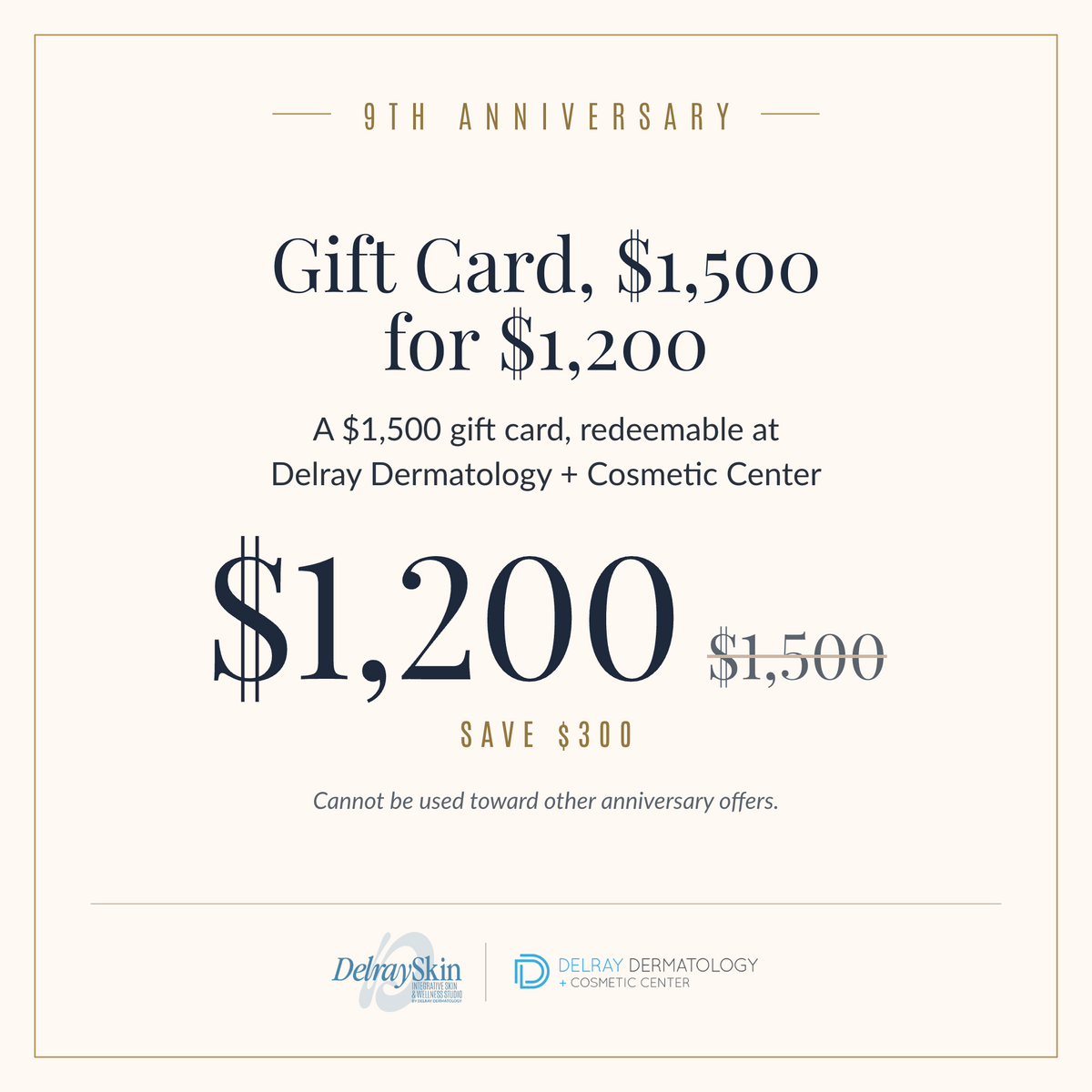 9th Anniversary: Gift Card, $1,500 for $1,200